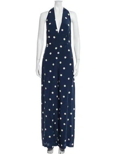 Pre-owned Sézane Silk Polka Dot Print Jumpsuit In Blue