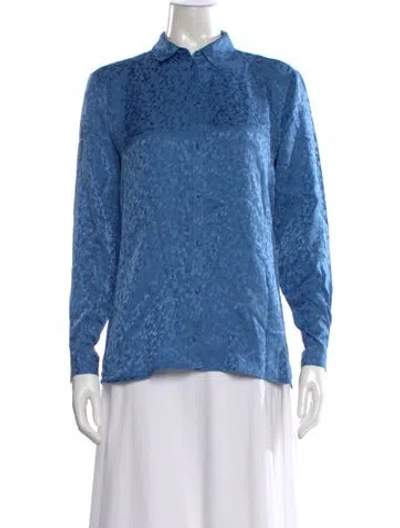 Pre-owned Sézane Silk Printed Blouse In Blue