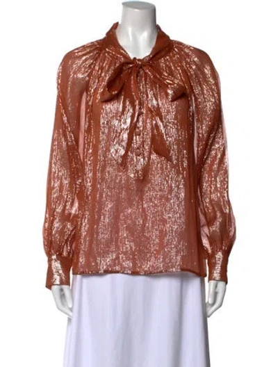 Pre-owned Sézane Silk Printed Blouse W/ Tags In Metallic/orange