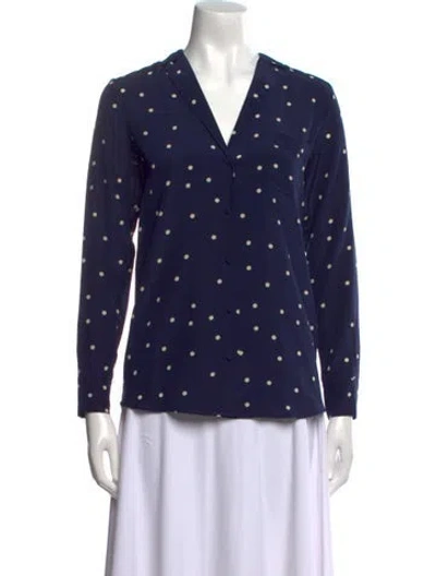 Pre-owned Sézane Silk Printed Button-up Top In Blue