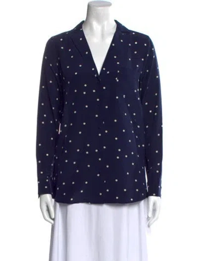 Pre-owned Sézane Silk Printed Button-up Top In Blue