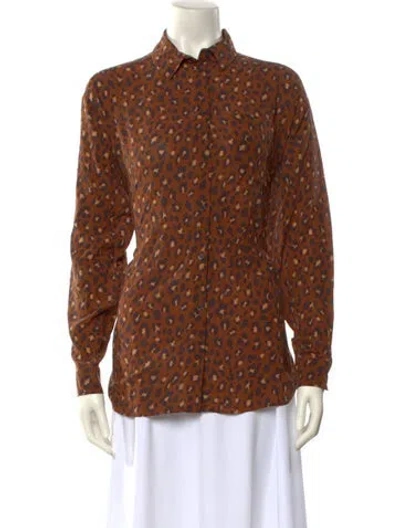 Pre-owned Sézane Silk Printed Button-up Top In Brown