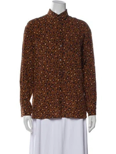 Pre-owned Sézane Silk Printed Button-up Top In Brown