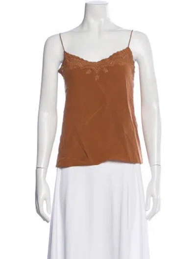 Pre-owned Sézane Silk Scoop Neck Top In Brown