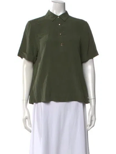 Pre-owned Sézane Silk Short Sleeve Blouse In Green