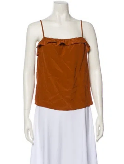 Pre-owned Sézane Silk Square Neckline Top In Brown