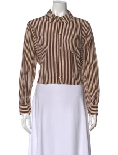Pre-owned Sézane Silk Striped Button-up Top In Neutral