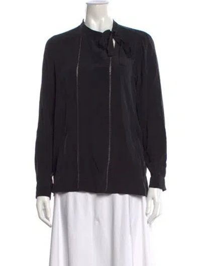 Pre-owned Sézane Silk Tie Neck Blouse In Black