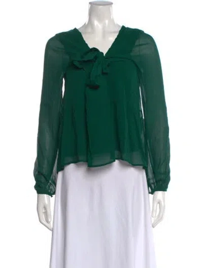 Pre-owned Sézane Silk Tie Neck Blouse In Green