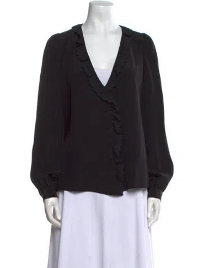Pre-owned Sézane Silk V-neck Blouse In Black