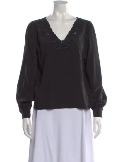 Pre-owned Sézane Silk V-neck Blouse In Black
