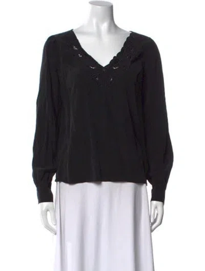 Pre-owned Sézane Silk V-neck Blouse In Black