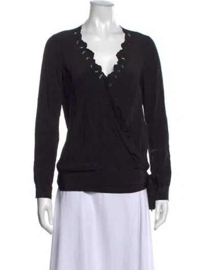 Pre-owned Sézane Silk V-neck Blouse In Black