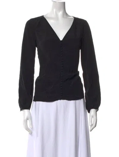 Pre-owned Sézane Silk V-neck Blouse In Black