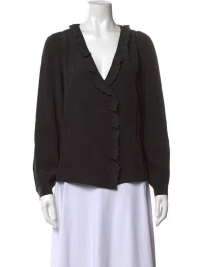 Pre-owned Sézane Silk V-neck Blouse In Black