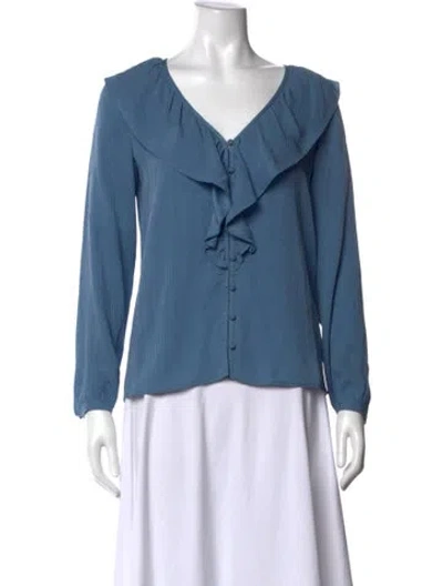Pre-owned Sézane Silk V-neck Blouse In Blue