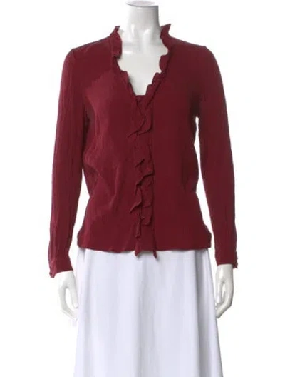 Pre-owned Sézane Silk V-neck Blouse In Burgundy