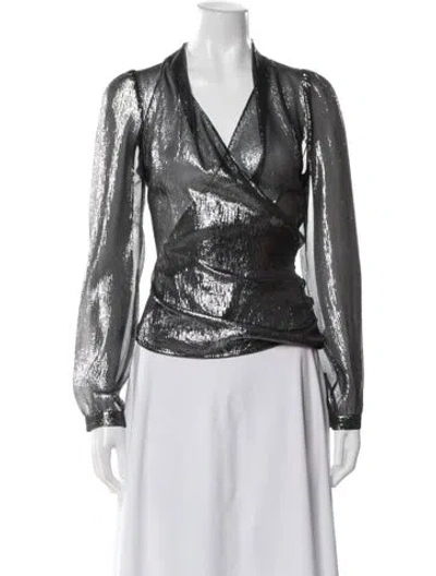 Pre-owned Sézane Silk V-neck Blouse In Gray
