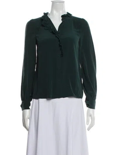Pre-owned Sézane Silk V-neck Blouse In Green