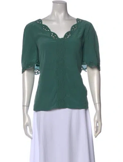 Pre-owned Sézane Silk V-neck Blouse In Green