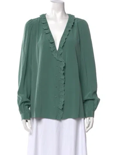 Pre-owned Sézane Silk V-neck Blouse In Green