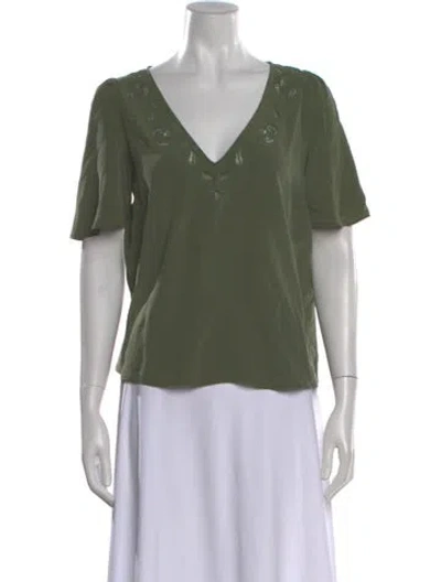 Pre-owned Sézane Silk V-neck Blouse In Green