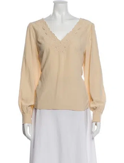 Pre-owned Sézane Silk V-neck Blouse In Neutral