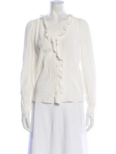 Pre-owned Sézane Silk V-neck Blouse In Neutral