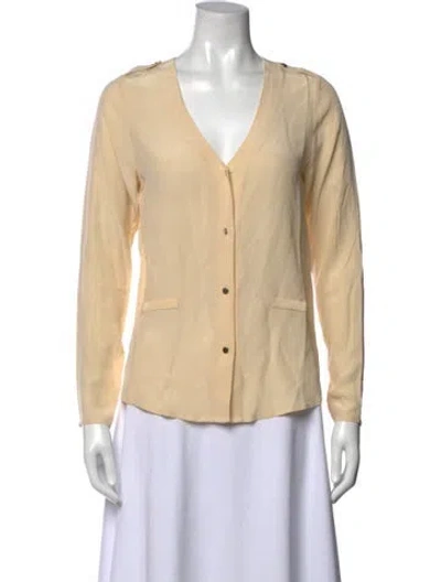 Pre-owned Sézane Silk V-neck Blouse In Neutral