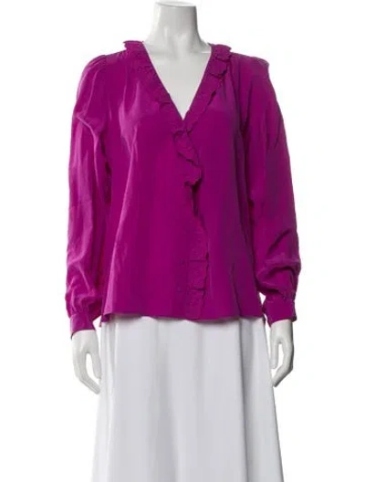 Pre-owned Sézane Silk V-neck Blouse In Purple