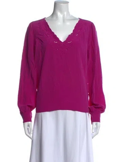 Pre-owned Sézane Silk V-neck Blouse In Purple