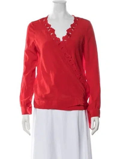 Pre-owned Sézane Silk V-neck Blouse In Red