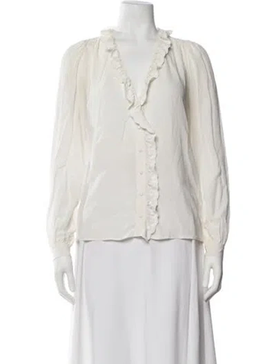 Pre-owned Sézane Silk V-neck Blouse In White