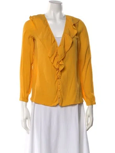 Pre-owned Sézane Silk V-neck Blouse In Yellow