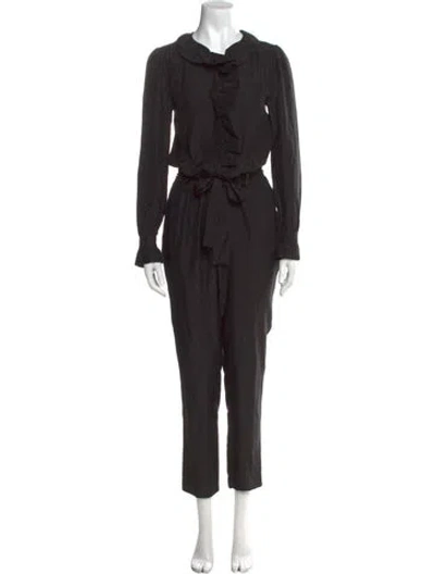 Pre-owned Sézane Silk V-neck Jumpsuit In Black