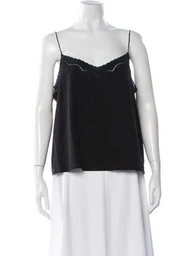 Pre-owned Sézane Silk V-neck Top In Black