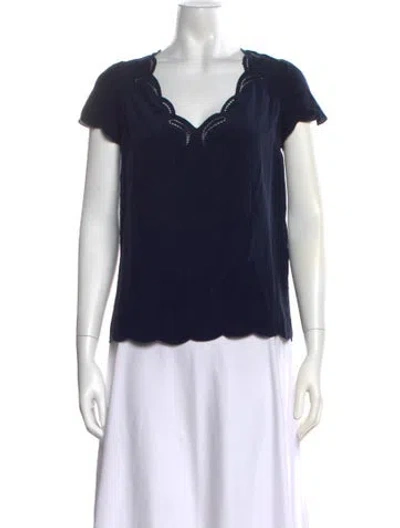 Pre-owned Sézane Silk V-neck Top In Blue