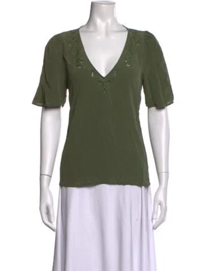 Pre-owned Sézane Silk V-neck Top In Green