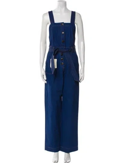 Pre-owned Sézane Square Neckline Jumpsuit In Blue