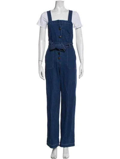 Pre-owned Sézane Square Neckline Jumpsuit In Blue