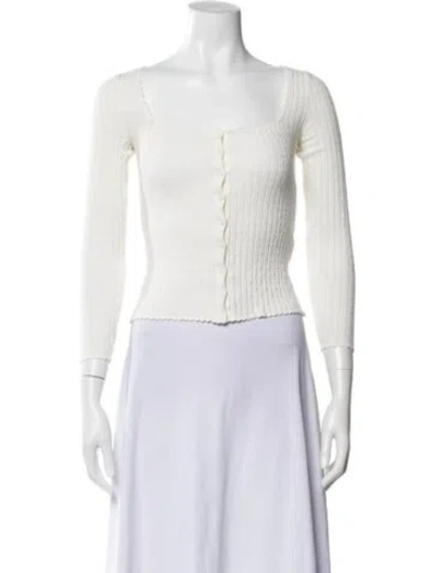 Pre-owned Sézane Square Neckline Long Sleeve Button-up Top In White