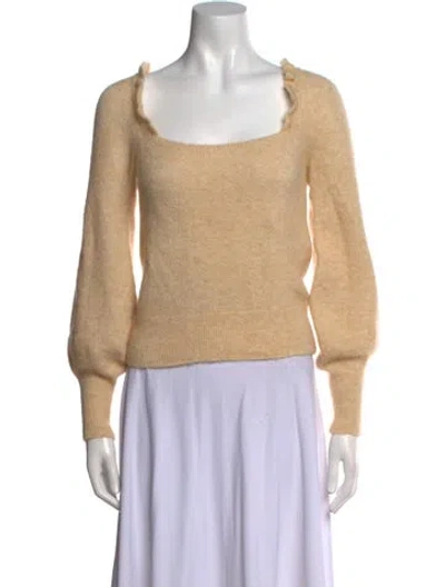 Pre-owned Sézane Square Neckline Long Sleeve Crop Top In Neutral