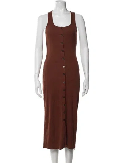Pre-owned Sézane Square Neckline Midi Length Dress In Brown