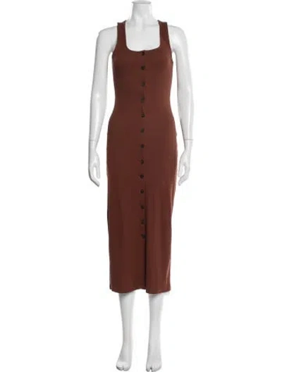 Pre-owned Sézane Square Neckline Midi Length Dress In Brown