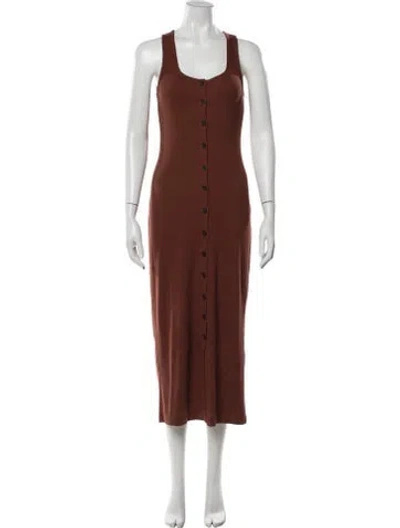 Pre-owned Sézane Square Neckline Midi Length Dress In Brown
