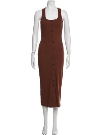 Pre-owned Sézane Square Neckline Midi Length Dress In Brown