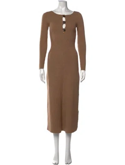 Pre-owned Sézane Square Neckline Midi Length Dress In Brown