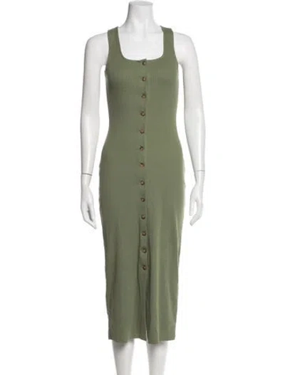Pre-owned Sézane Square Neckline Midi Length Dress In Green
