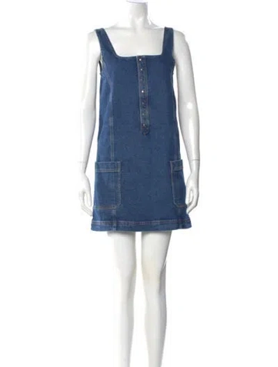 Pre-owned Sézane Square Neckline Mini Dress In Blue