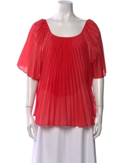 Pre-owned Sézane Square Neckline Short Sleeve Blouse In Red